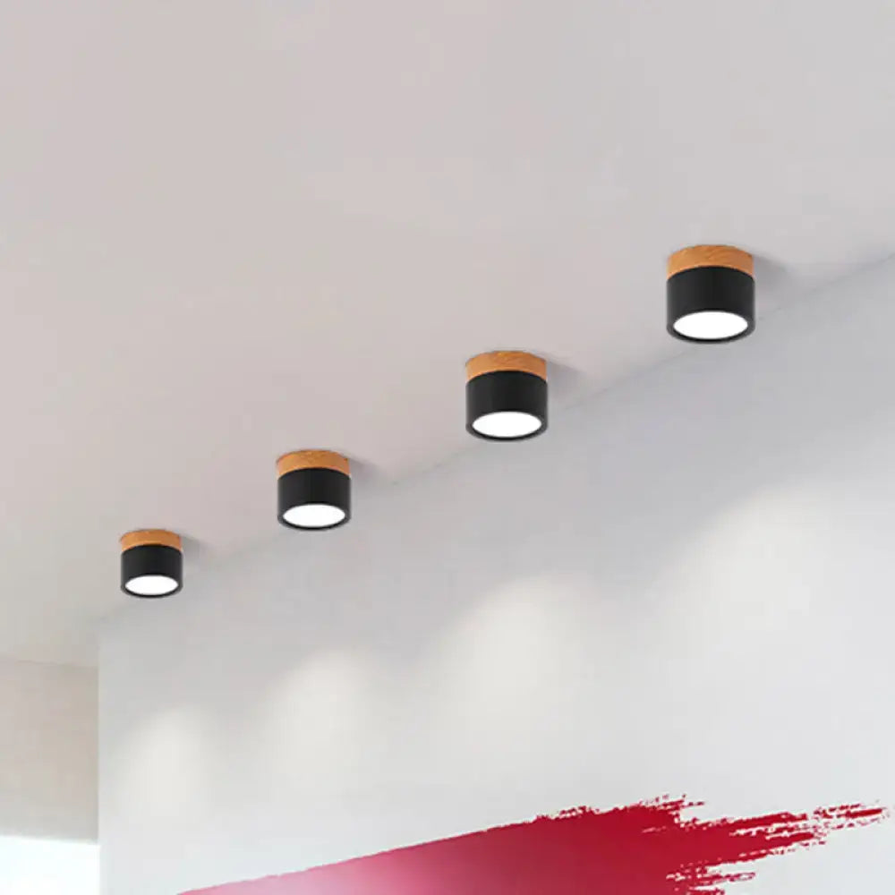 Yellow Wood Flush Ceiling Light 4-pack black metal cylinders with wood caps Decorbites on Tampa Home & Garden Store