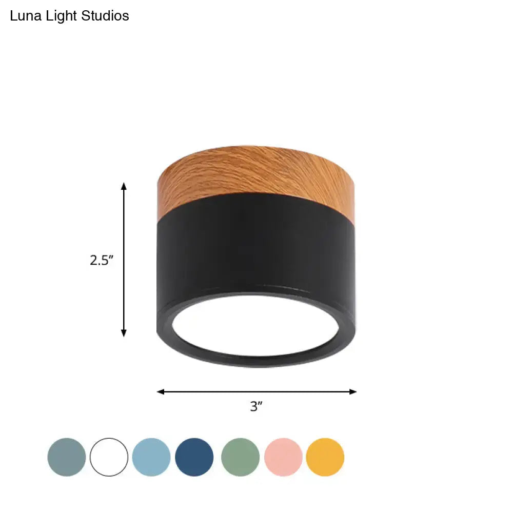 Yellow Wood Flush Ceiling Light by Decorbites; wood grain top, black metal base, 3 in dia x 2.5 in high on Tampa Home & Garden Store