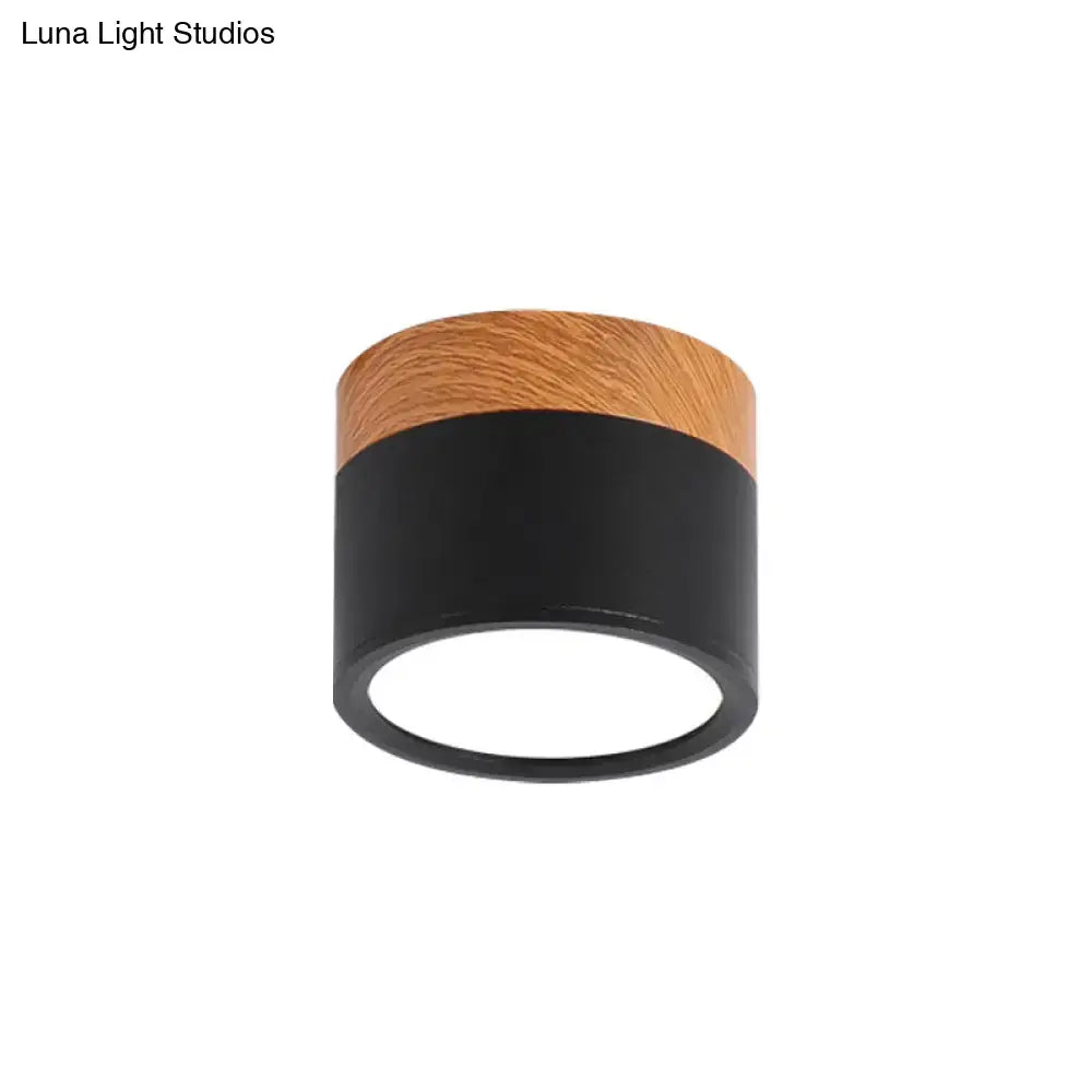 Yellow wood flush ceiling light Decorbites, black cylindrical housing, flush mount on Tampa Home & Garden Store