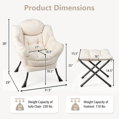 Sofá moderno con reposapiés plegable y bolsillo lateral - Beige