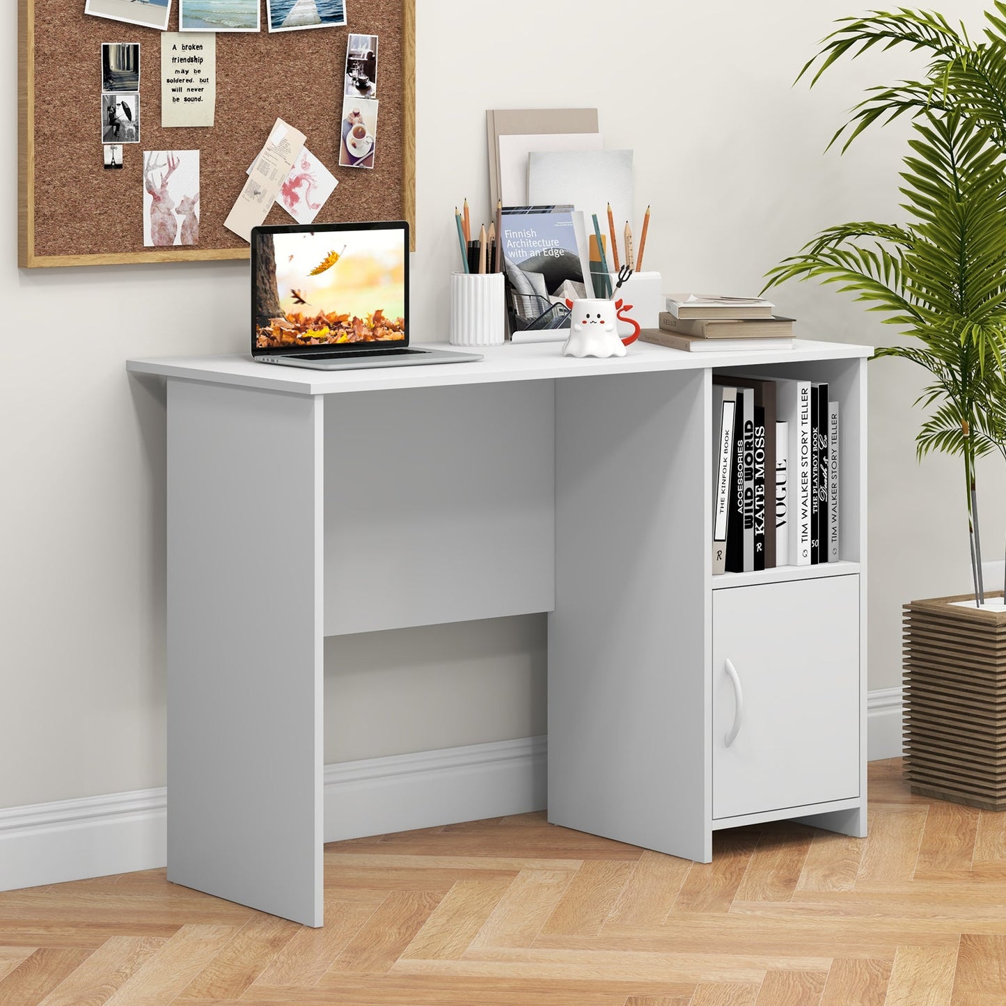 Escritorio moderno para computadora con gabinete - Blanco