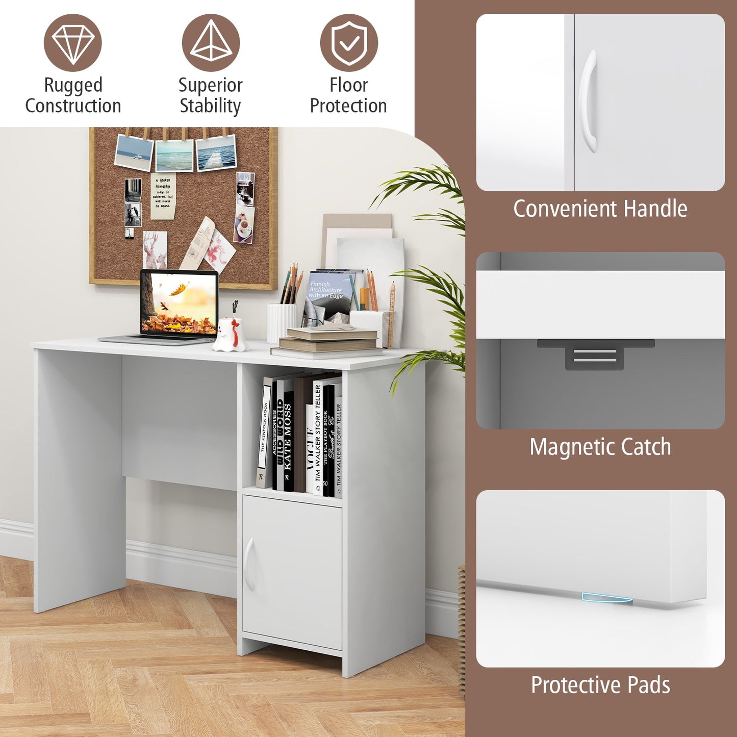 Escritorio moderno para computadora con gabinete - Blanco