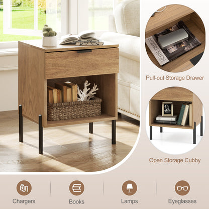 Modern Nightstand with Charging Station-Natural