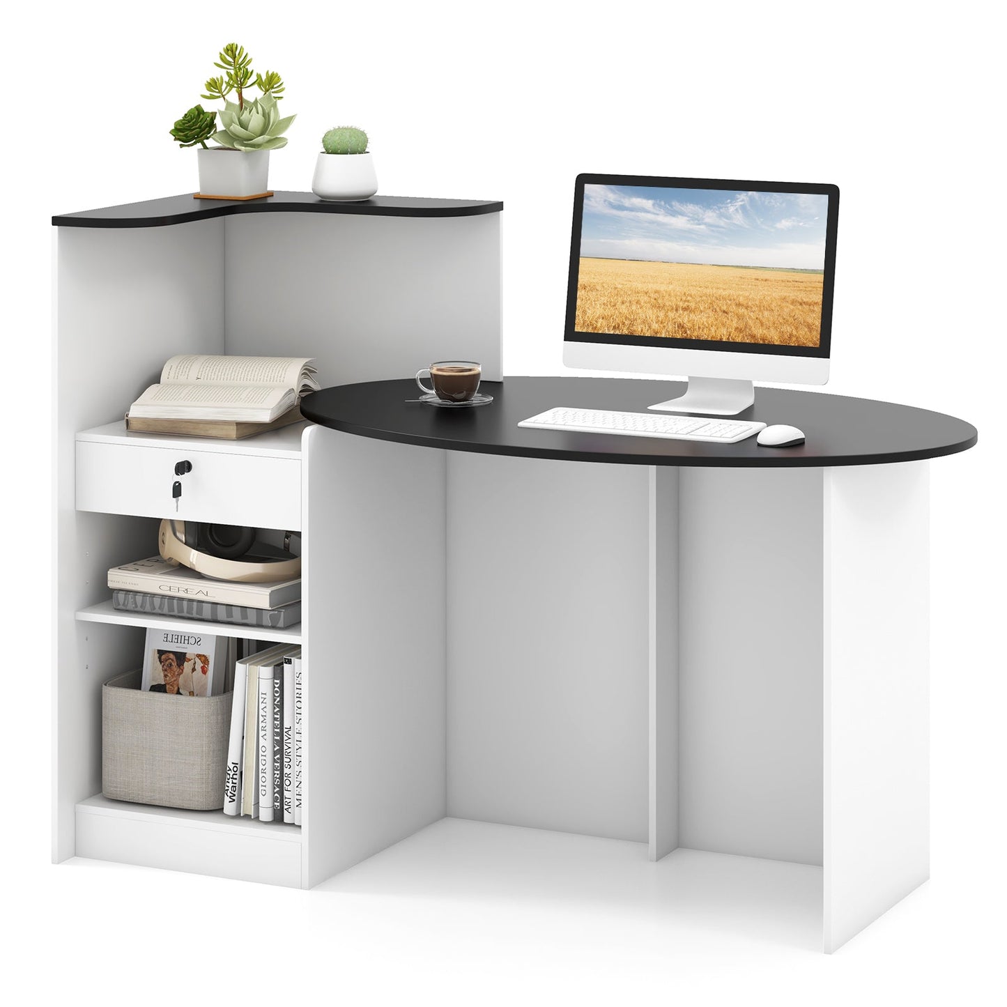 Mostrador de recepción moderno con mesa ovalada - Negro