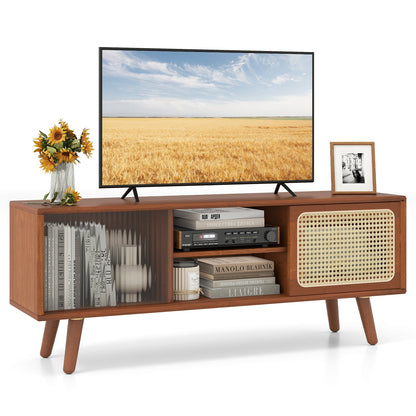 Mueble de TV Moderno con Puertas Correderas de Cristal Rattan-Marrón