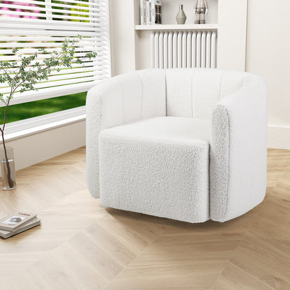 Sillón Acentual Sherpa Tapizado Moderno con Respaldo Curvo y Apoyabrazos - Blanco