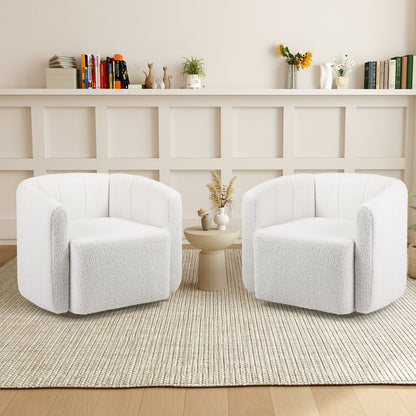 Sillón Acentual Sherpa Tapizado Moderno con Respaldo Curvo y Apoyabrazos - Blanco