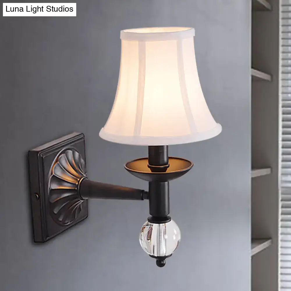 Black White Bell Sconce with adjustable fabric shade and glass finial on Tampa Home & Garden Store