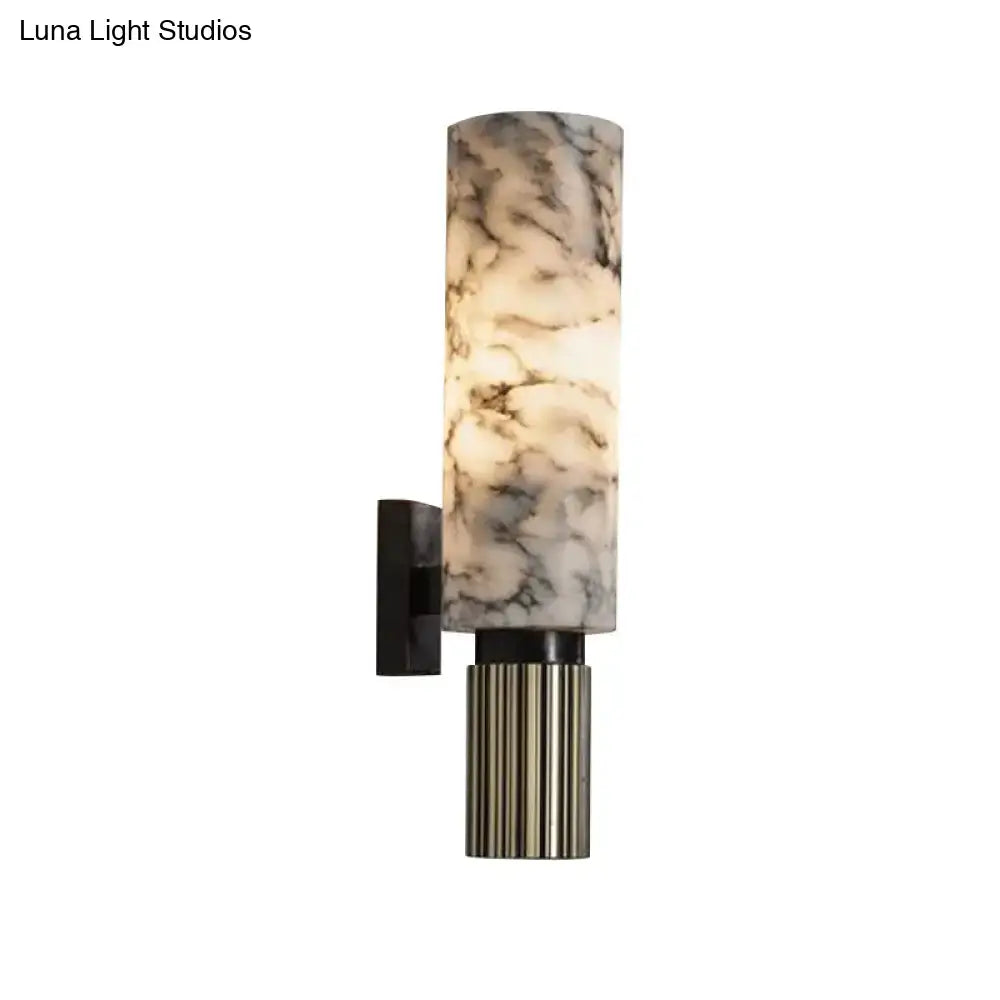 Black Marble Wall Sconce with veined marble shade and brass ribbed stem by Decorbites on Tampa Home & Garden Store