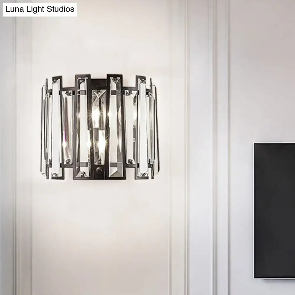 Black crystal wall lamp two-light sconce with vertical prisms on metal frame on Tampa Home & Garden Store