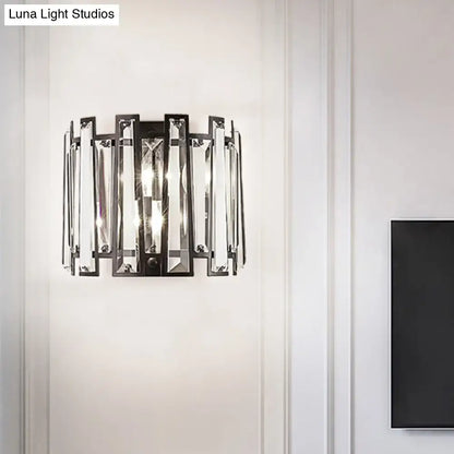 Black crystal wall lamp two-light sconce with vertical prisms on metal frame on Tampa Home & Garden Store