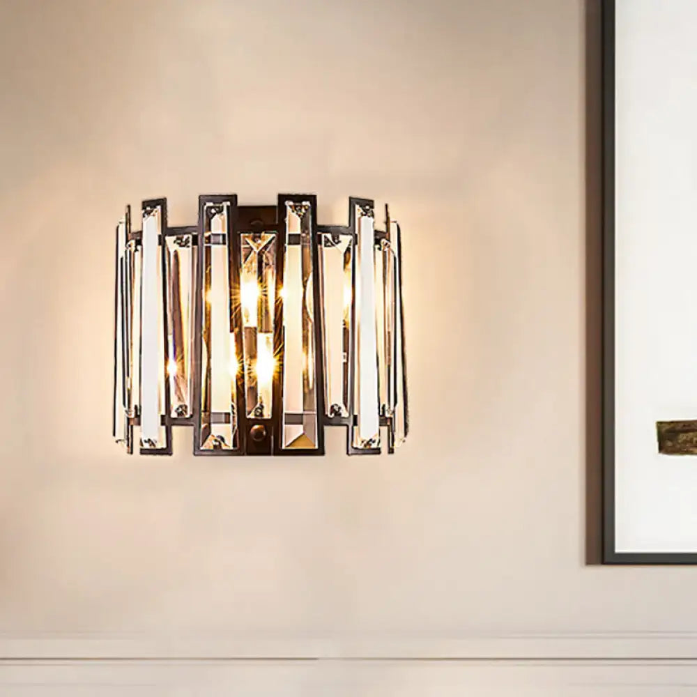 Black Crystal Wall Lamp Two-Light Corridor Sconce Decorbites, black metal frame with prisms on Tampa Home & Garden Store