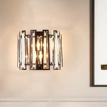 Black Crystal Wall Lamp Two-Light Corridor Sconce Decorbites, black metal frame with prisms on Tampa Home & Garden Store