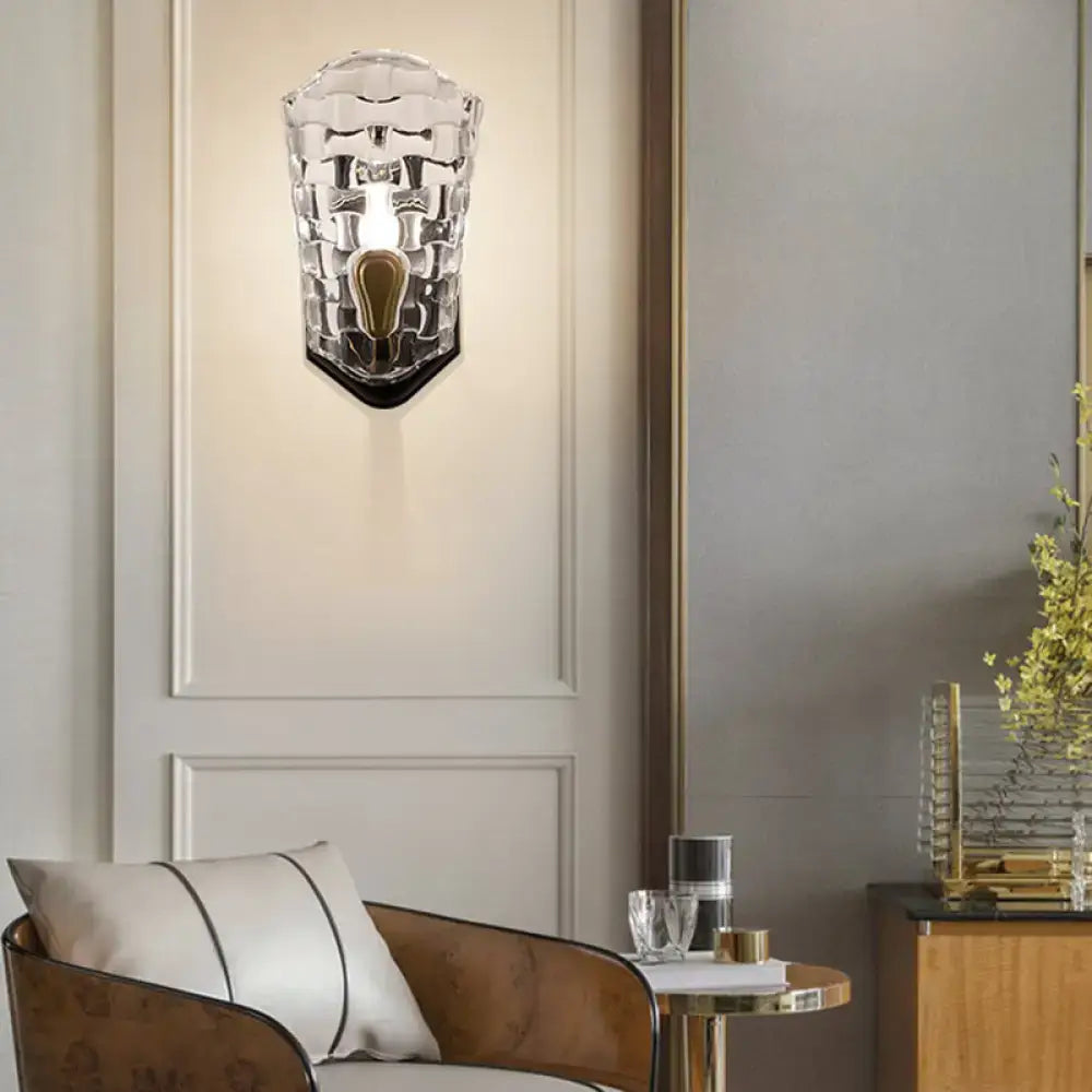 Black Crystal Panel Wall Sconce Curved Arm by Decorbites on Tampa Home & Garden Store