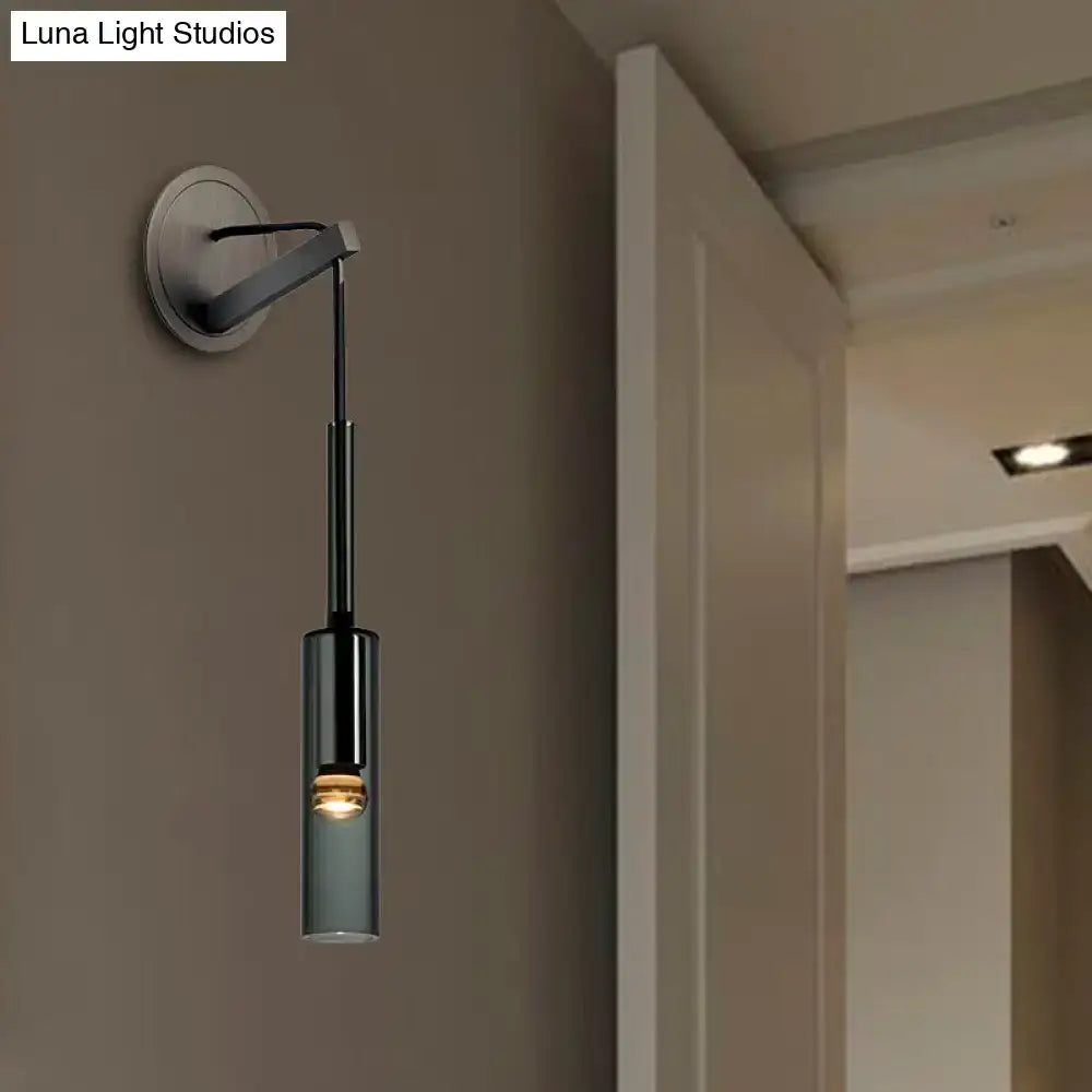 Black LED Crystal Sconce with smoky glass cylinder and matte black hardware Decorbites on Tampa Home & Garden Store