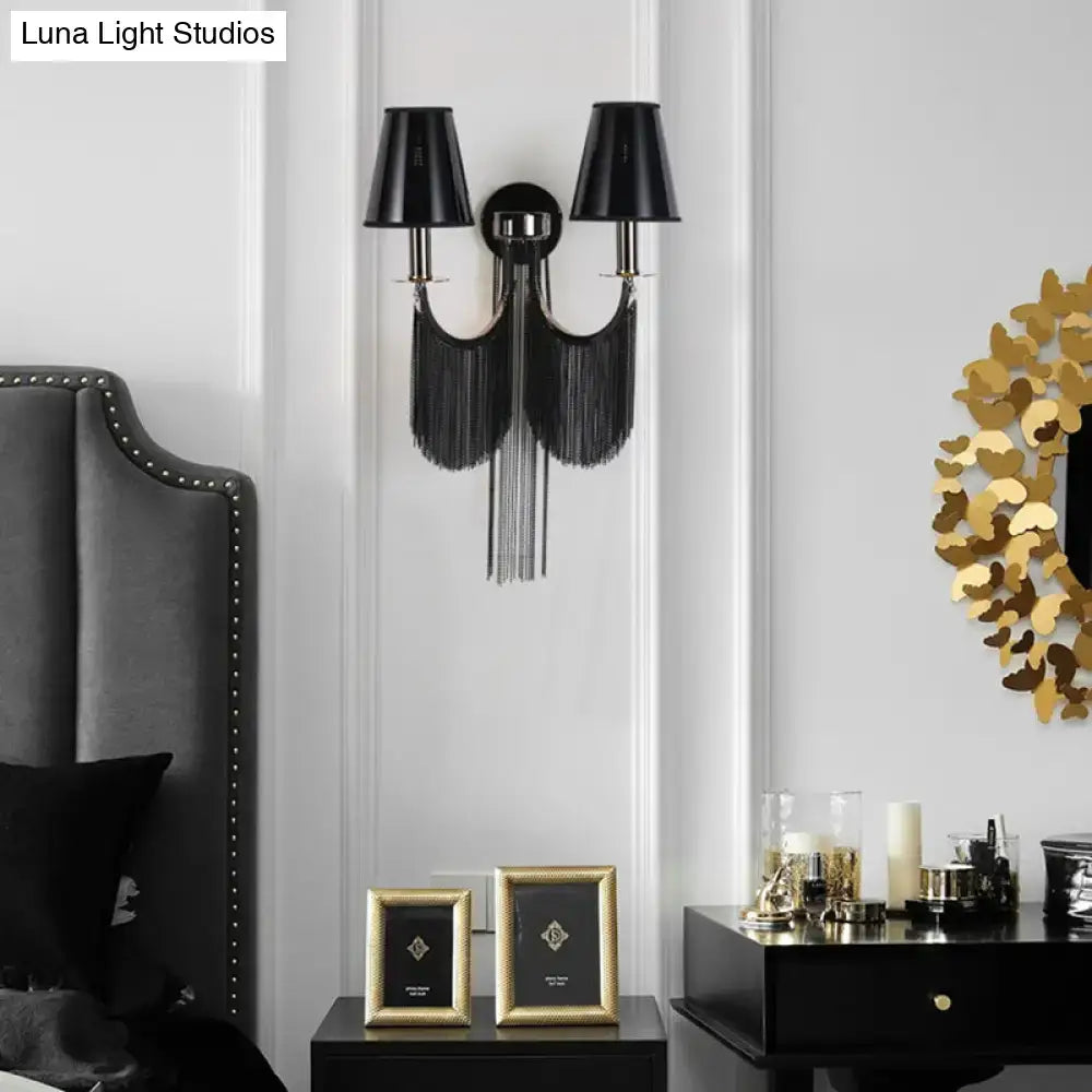 Black Silver Tassel Sconce by Decorbites, 27-inch wall lamp with shades and fringe tassels on Tampa Home & Garden Store