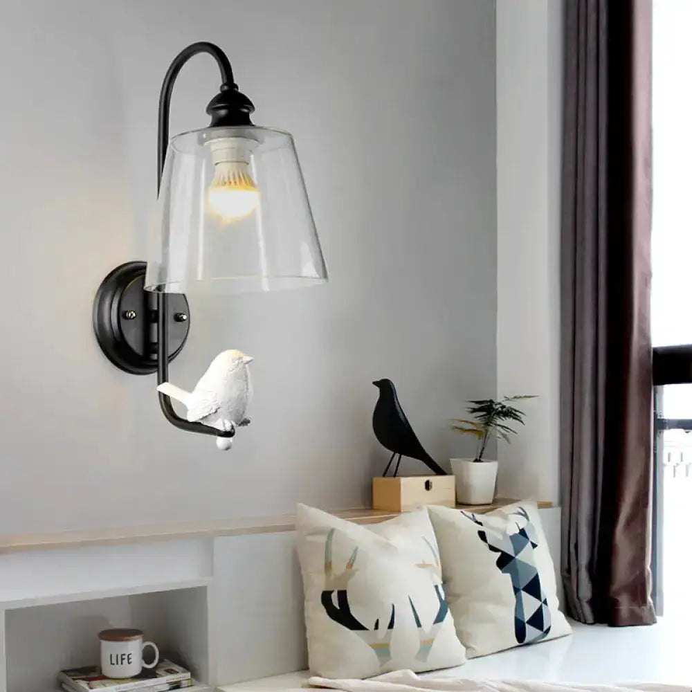 Decorbites modernist black and white bird cone wall lamp with glass shade bedroom sconce on Tampa Home & Garden Store