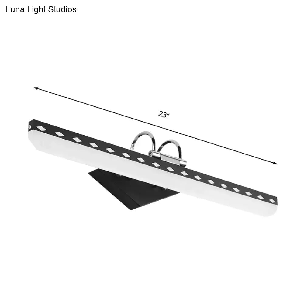 Decorbites black curved vanity light, 23 in, chrome mounting arches, white end caps on Tampa Home & Garden Store