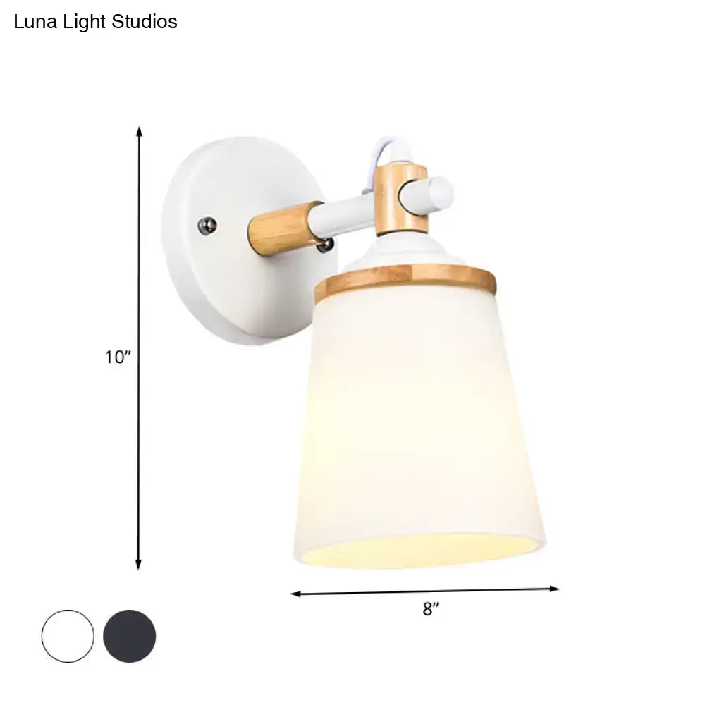 White/Black Modernist Wall Lamp with Cream Glass Shade