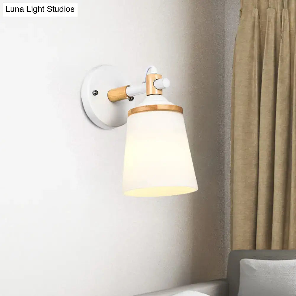 White/Black Modernist Wall Lamp with Cream Glass Shade