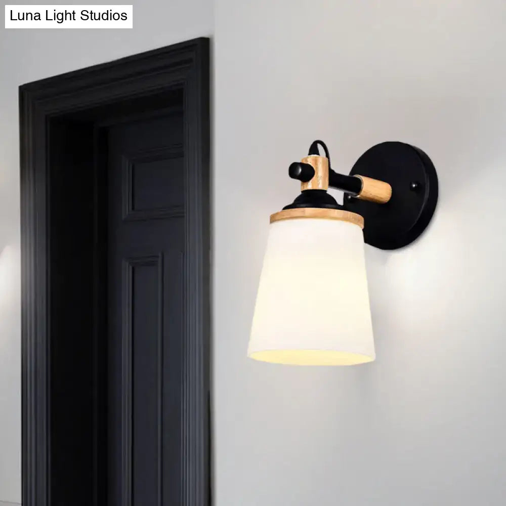 White/Black Modernist Wall Lamp with Cream Glass Shade
