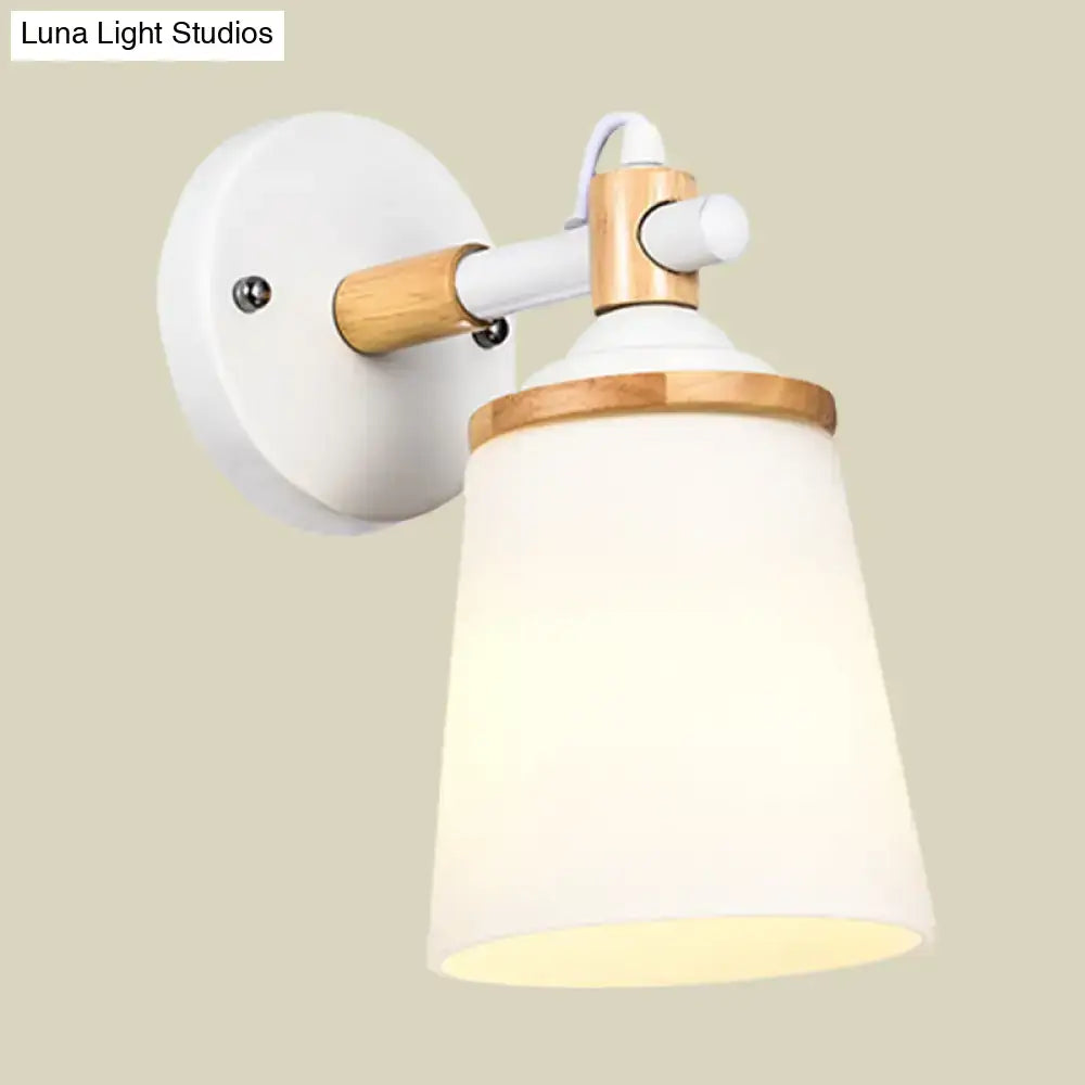 White/Black Modernist Wall Lamp with Cream Glass Shade