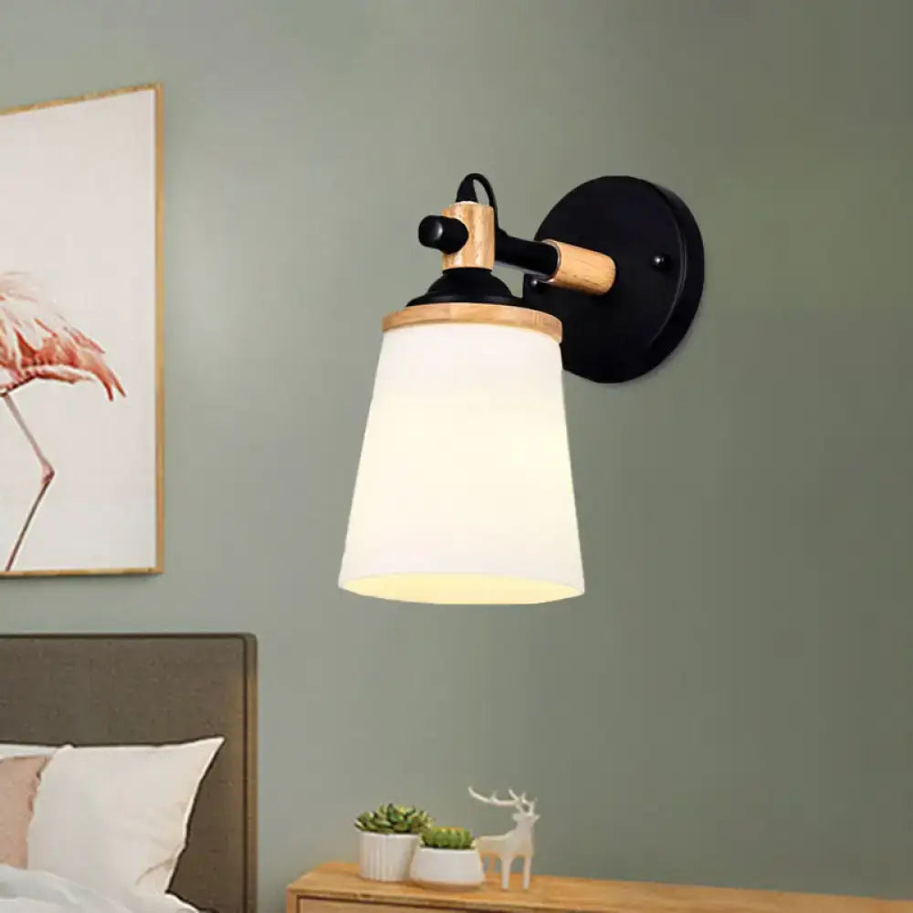 White/Black Modernist Wall Lamp with Cream Glass Shade