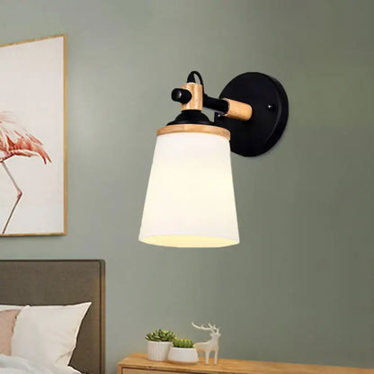 White/Black Modernist Wall Lamp with Cream Glass Shade