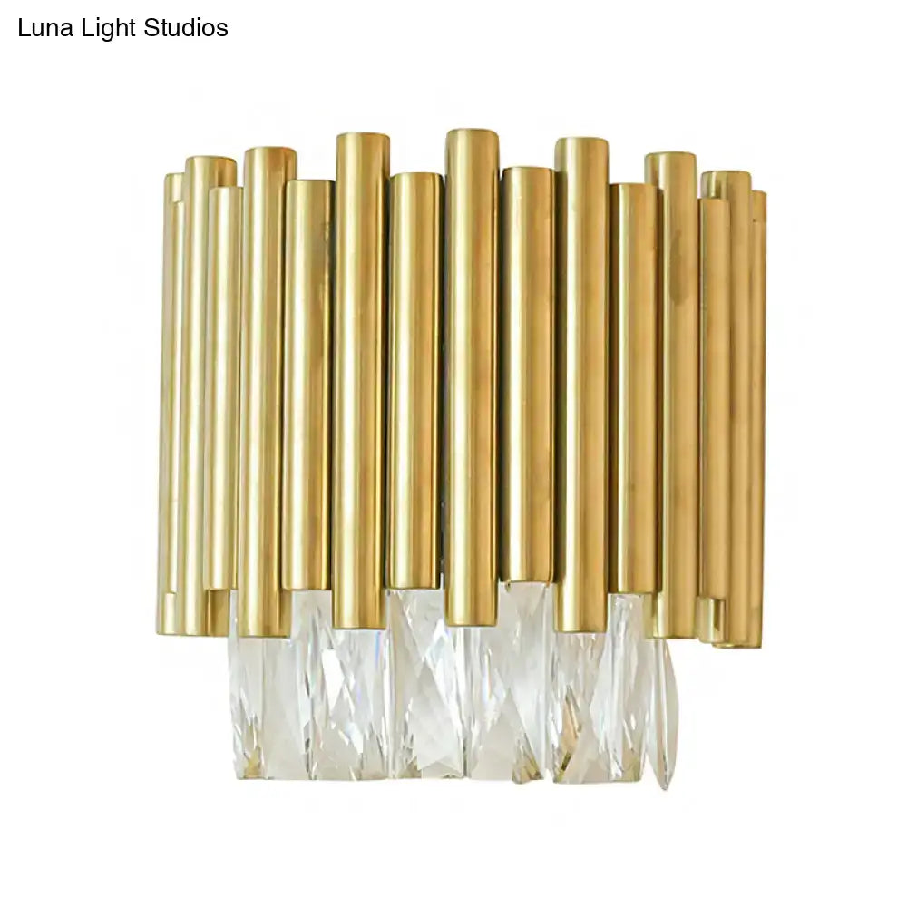 Brass Faceted Crystal Wall Sconce E12-E14 by Decorbites, gold-tone rods with crystal prisms on Tampa Home & Garden Store