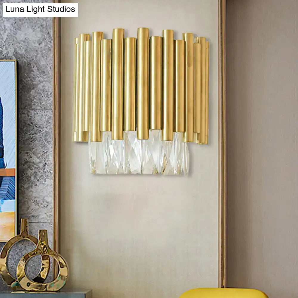 Decorbites brass faceted crystal wall sconce E12-E14 with vertical bars on Tampa Home & Garden Store