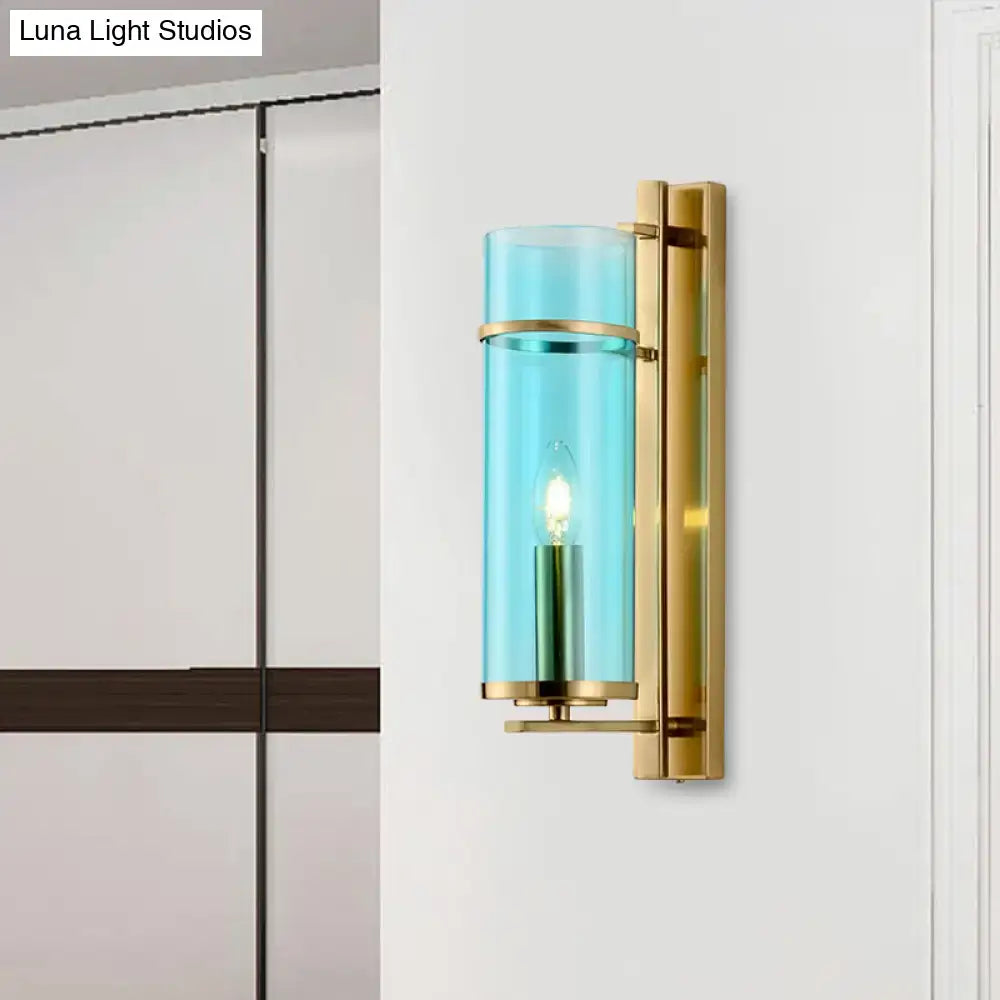 Brass Water Blue Glass Sconce by Decorbites, wall-mounted glass shade with gold accents on Tampa Home & Garden Store