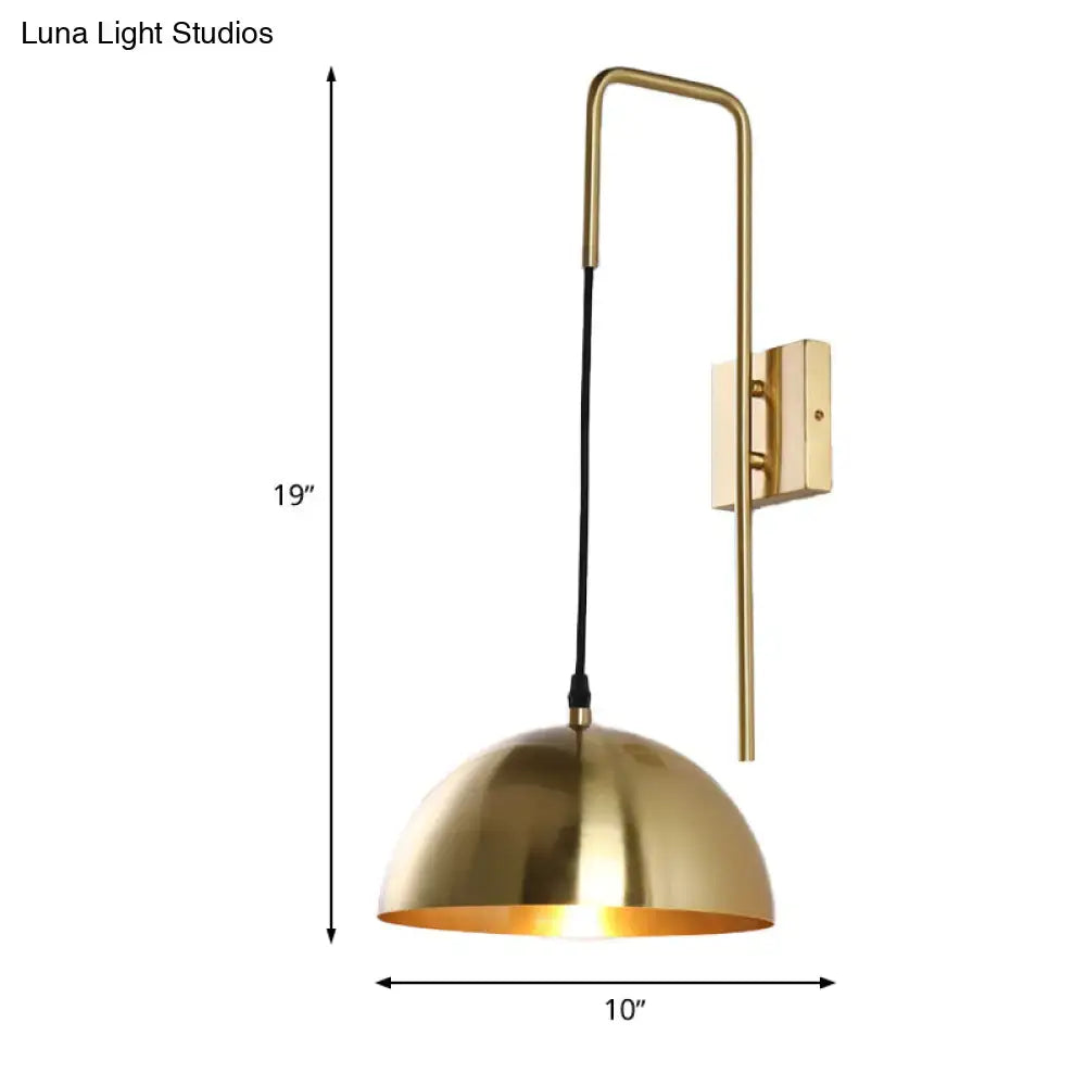 Brass dome wall light with curved arm and black cord, 19in tall, Decorbites on Tampa Home & Garden Store