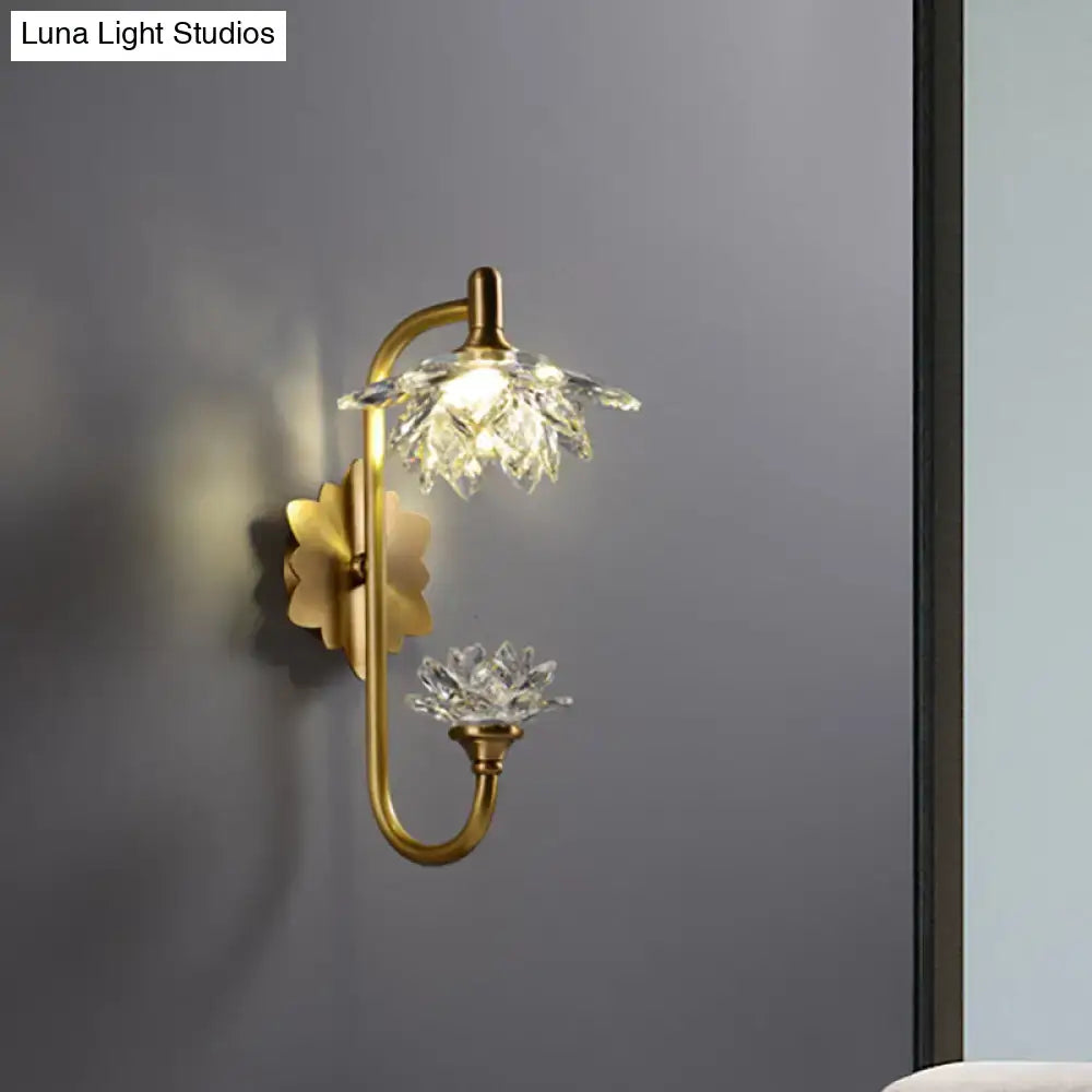Brass Crystal Lotus Sconce with crystal petals and floral backplate by Decorbites on Tampa Home & Garden Store