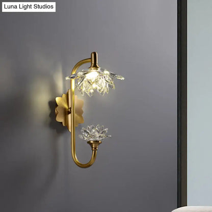 Brass Crystal Lotus Sconce with crystal petals and floral backplate by Decorbites on Tampa Home & Garden Store