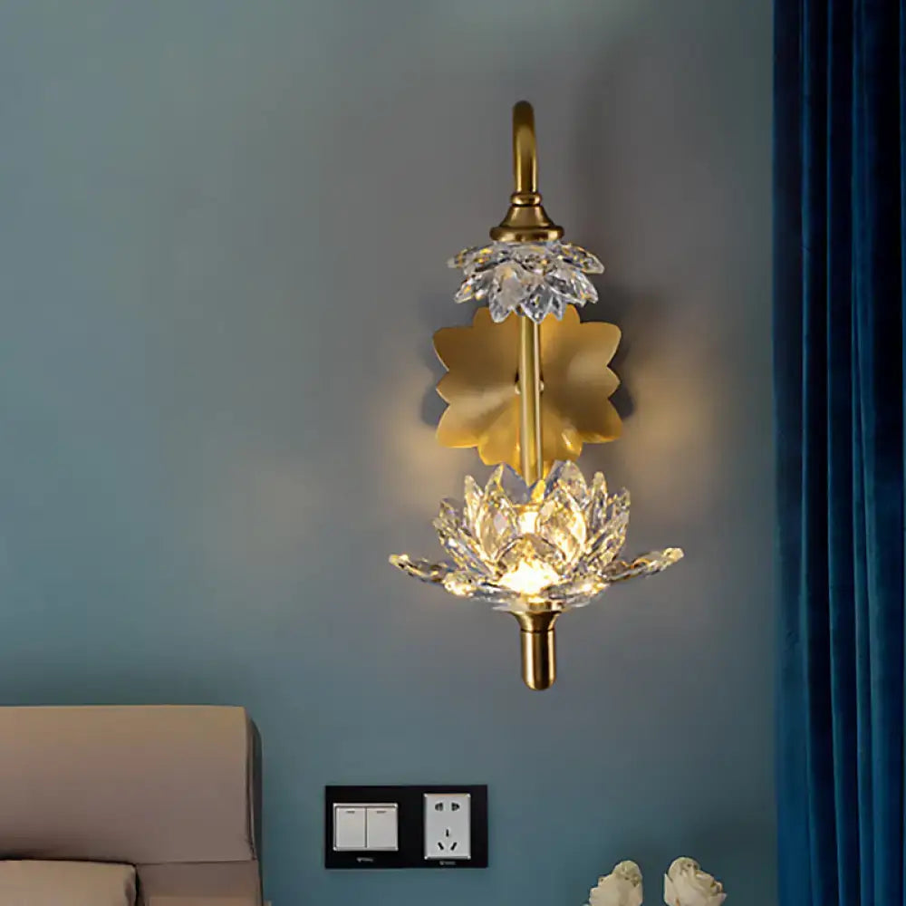 Brass crystal lotus sconce by Decorbites, wall-mounted gold-finish lighting with crystal petals on Tampa Home & Garden Store