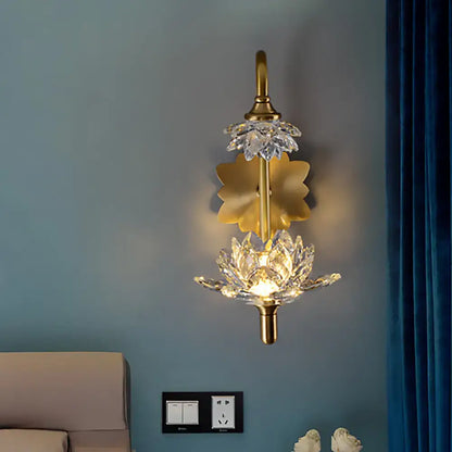 Brass crystal lotus sconce by Decorbites, wall-mounted gold-finish lighting with crystal petals on Tampa Home & Garden Store