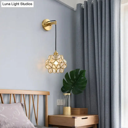 Brass And Pink Floral Glass Bedroom Sconce