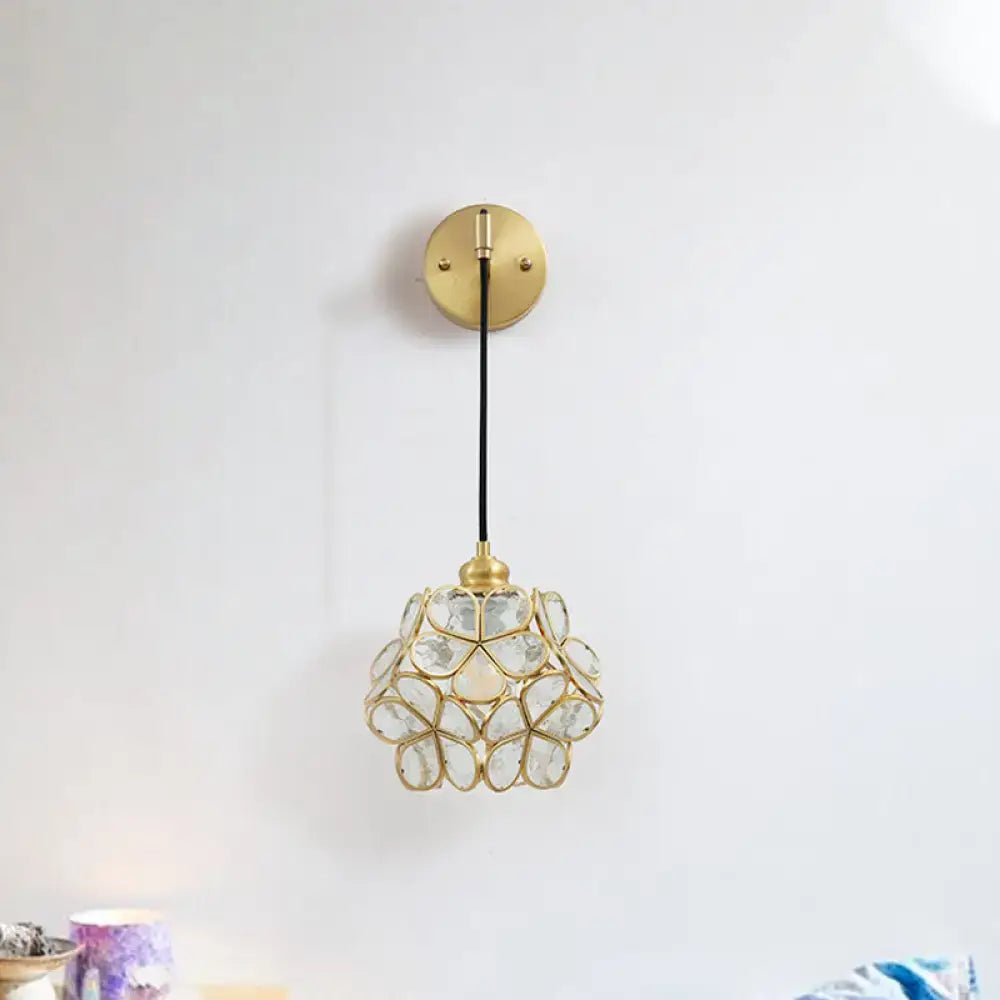 Brass floral glass sconce with gold-tone metal frame and glass petals by Decorbites on Tampa Home & Garden Store