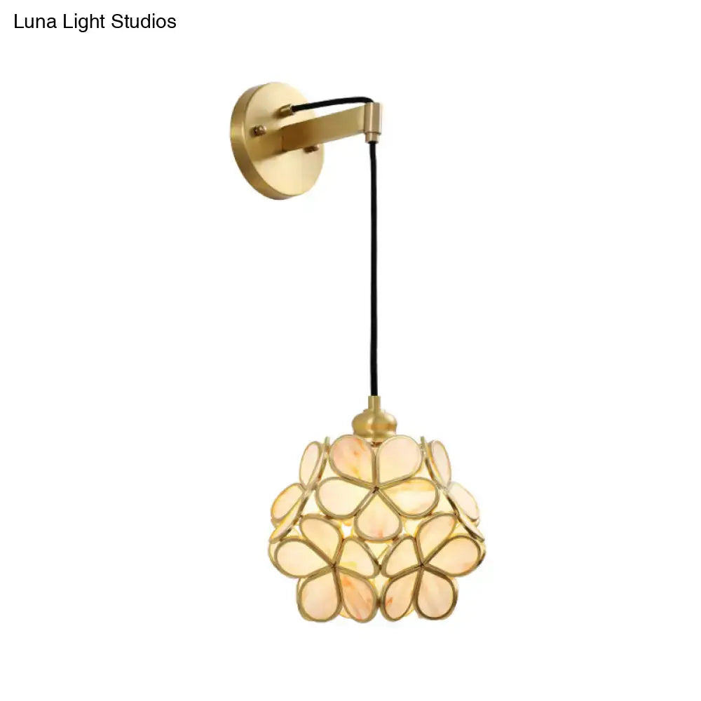 Brass Floral Glass Sconce by Decorbites, gold wall-mount with petal glass shade on Tampa Home & Garden Store
