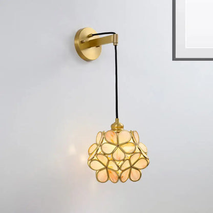 Decorbites brass floral glass sconce; wall-mount gold metal with petal glass shade on Tampa Home & Garden Store