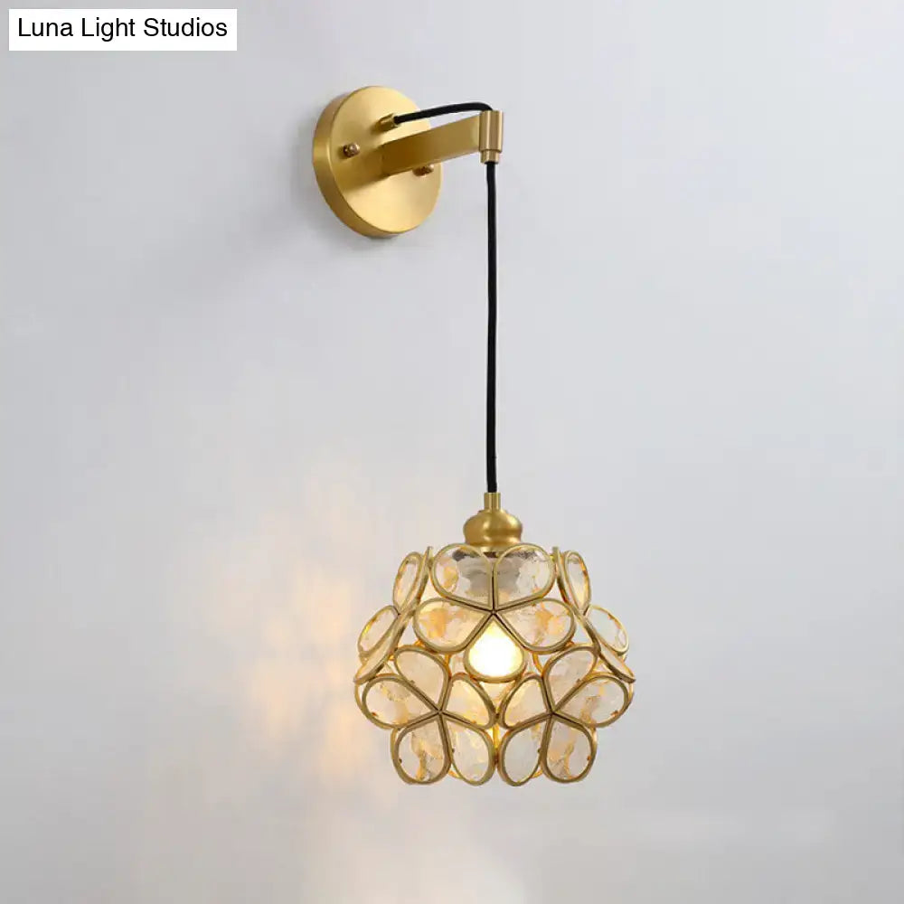 Brass Floral Glass Sconce with flower-petal glass shade and wall mount Luna Light Studios watermark on Tampa Home & Garden Store