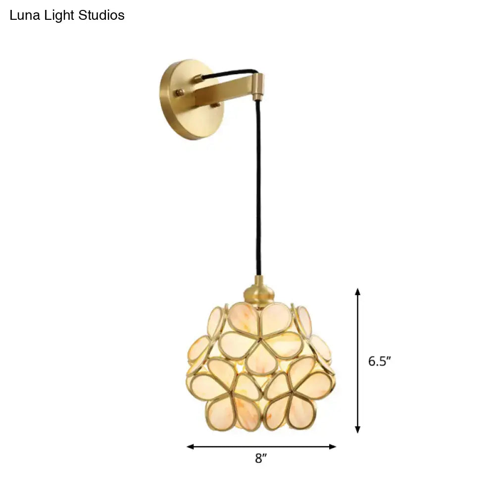 Brass wall-mounted floral glass sconce with petal shade by Decorbites, 8in wide 6.5in tall on Tampa Home & Garden Store