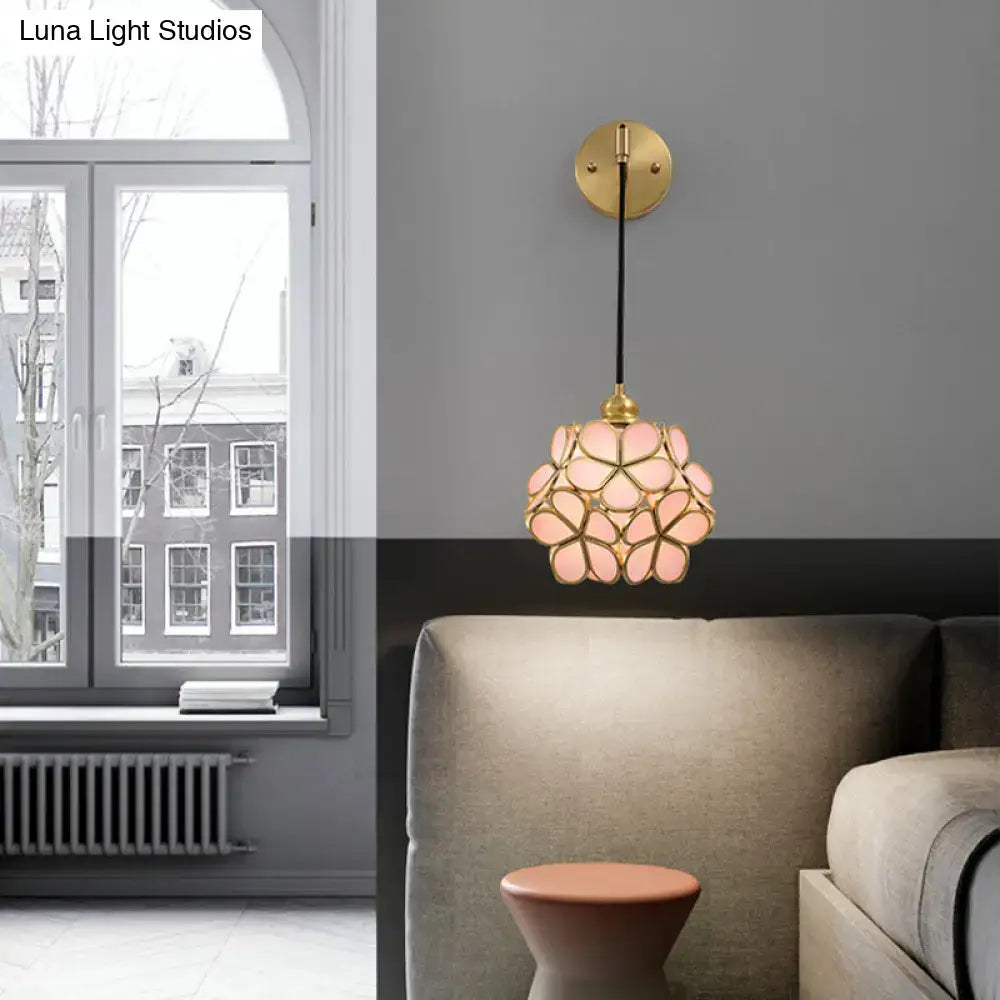 Brass Floral Glass Sconce with petal-shaped glass shade, wall-mount pendant light on Tampa Home & Garden Store