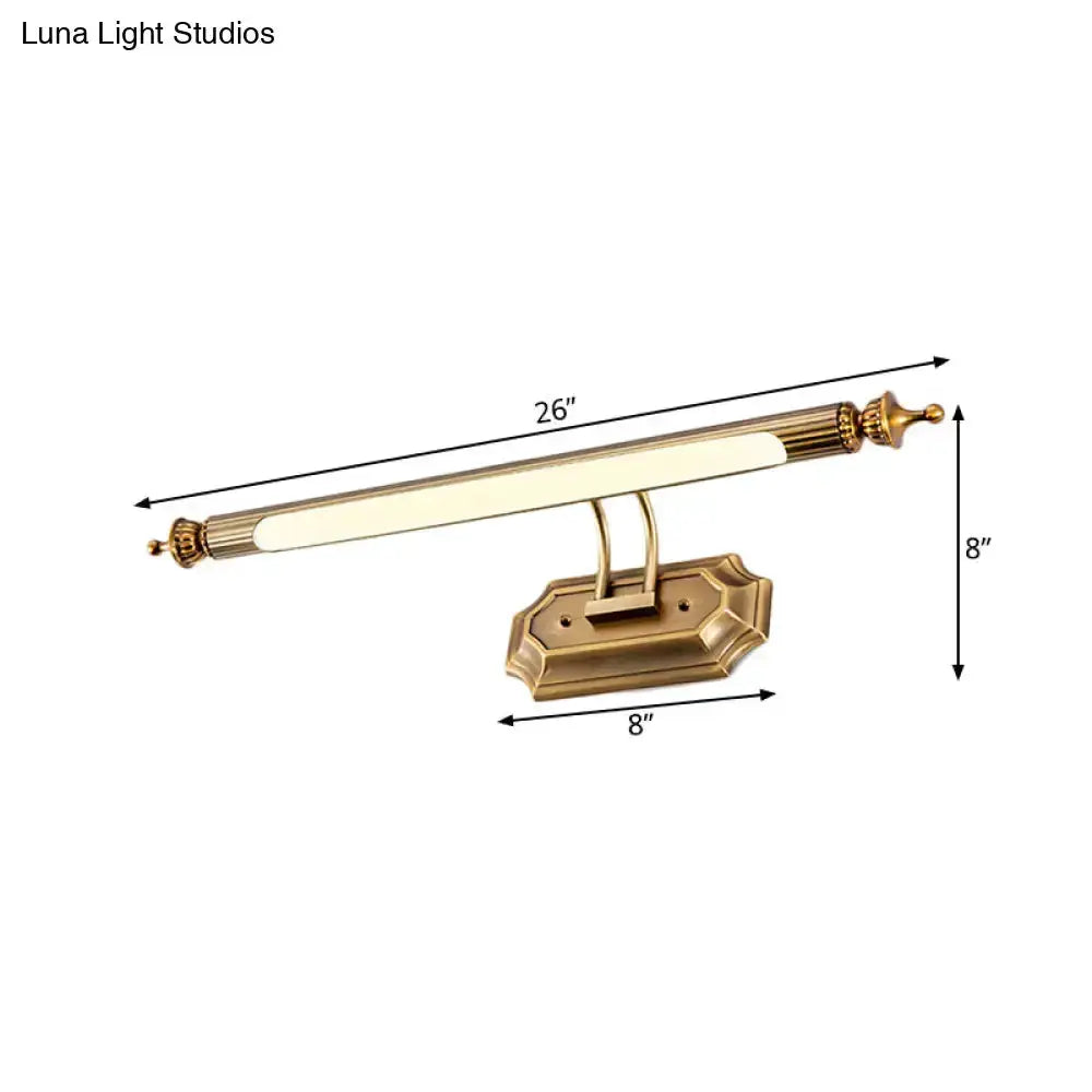 Modernist brass LED vanity light fixture with frosted glass diffuser 26in length on Tampa Home & Garden Store