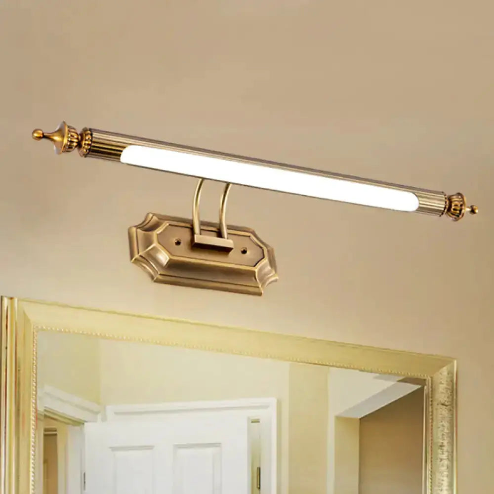 Modernist brass LED vanity light fixture with frosted glass tube by Decorbites on Tampa Home & Garden Store