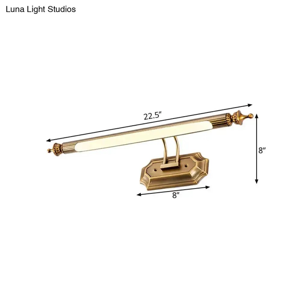 Brass LED vanity light fixture with frosted glass bar, 22.5in long, Decorbites bathroom sconce on Tampa Home & Garden Store