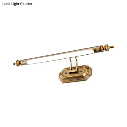 Modernist brass LED vanity light fixture with frosted glass bar by Decorbites on Tampa Home & Garden Store