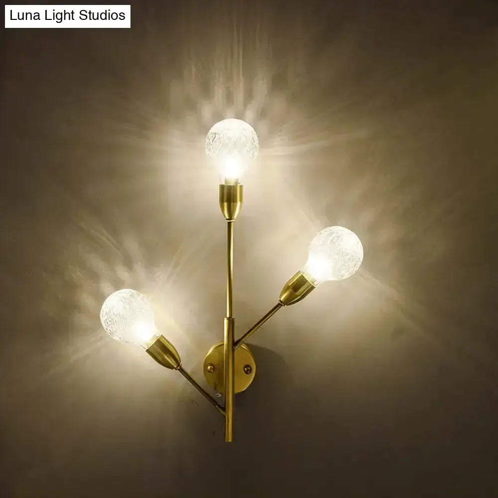 Brass modernist 3-light wall mount fixture with prismatic glass bulbs Decorbites on Tampa Home & Garden Store