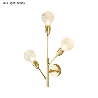 Decorbites brass modernist wall mount light fixture with three prismatic glass bulbs for bedroom on Tampa Home & Garden Store