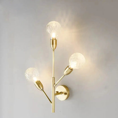 Decorbites modernist brass wall-mount light with prismatic glass bulbs, 3-arm sconce on Tampa Home & Garden Store